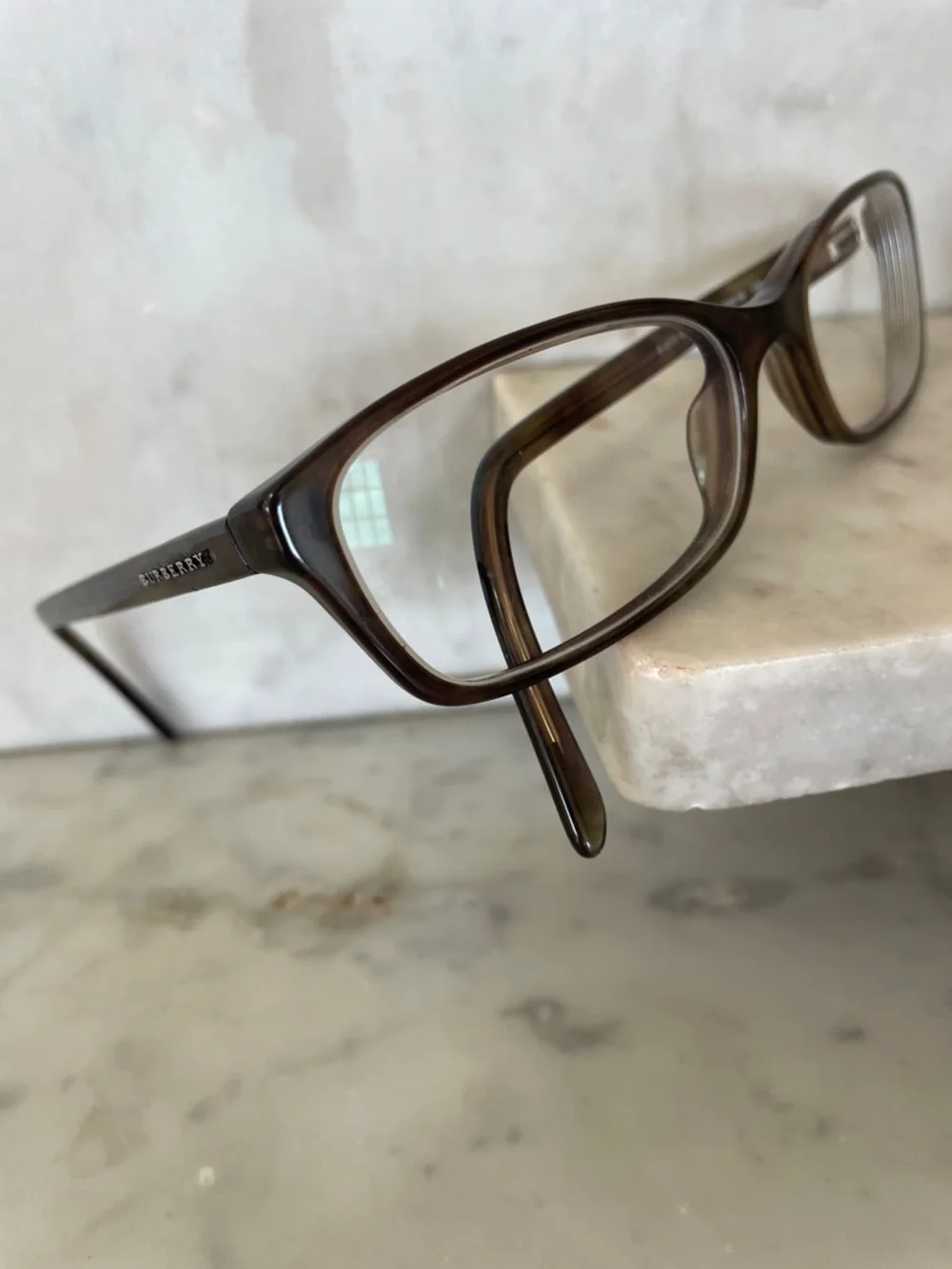 BURBERRY Havana Brown Tortoiseshell Rectangular RX Glasses